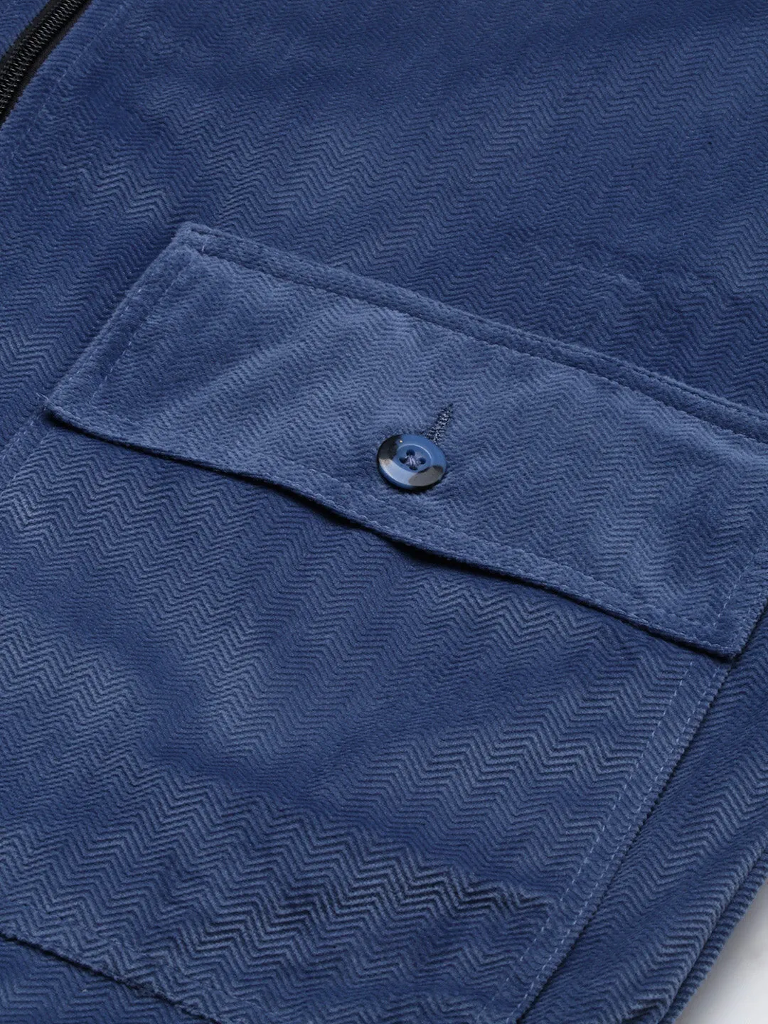 Men Blue Mock Collar Solid Bomber Jacket
