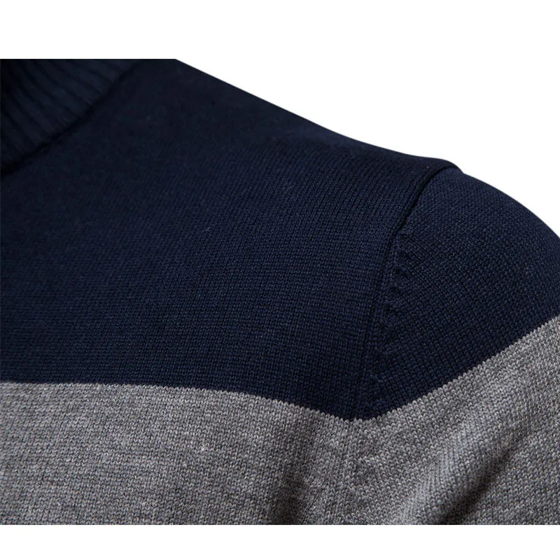 Men Classic Versatile Colorblock Henley Half-Zip Pullover Sweater Coat