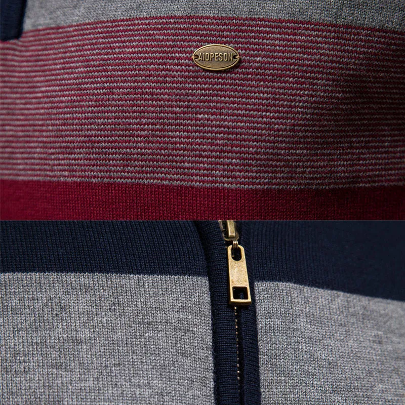Men Classic Versatile Colorblock Henley Half-Zip Pullover Sweater Coat