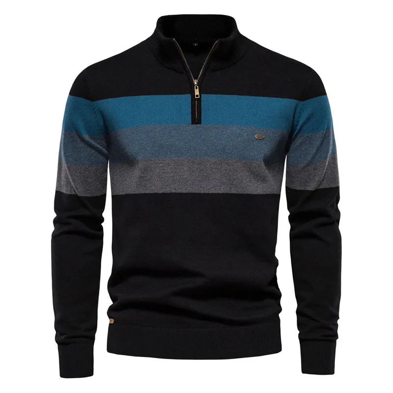 Men Classic Versatile Colorblock Henley Half-Zip Pullover Sweater Coat