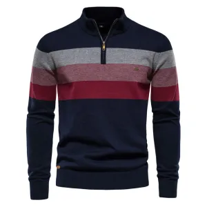Men Classic Versatile Colorblock Henley Half-Zip Pullover Sweater Coat