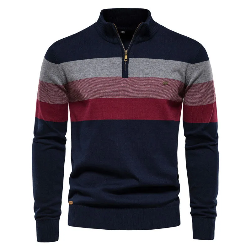 Men Classic Versatile Colorblock Henley Half-Zip Pullover Sweater Coat