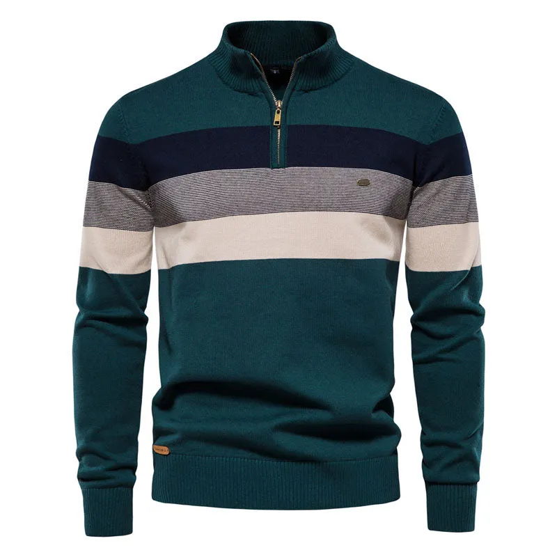 Men Classic Versatile Colorblock Henley Half-Zip Pullover Sweater Coat