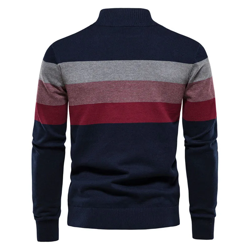 Men Classic Versatile Colorblock Henley Half-Zip Pullover Sweater Coat