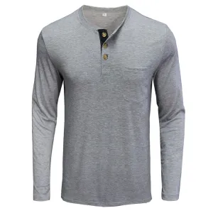 Men Classic Versatile Henley Neck Cotton Blend Long Sleeve Top