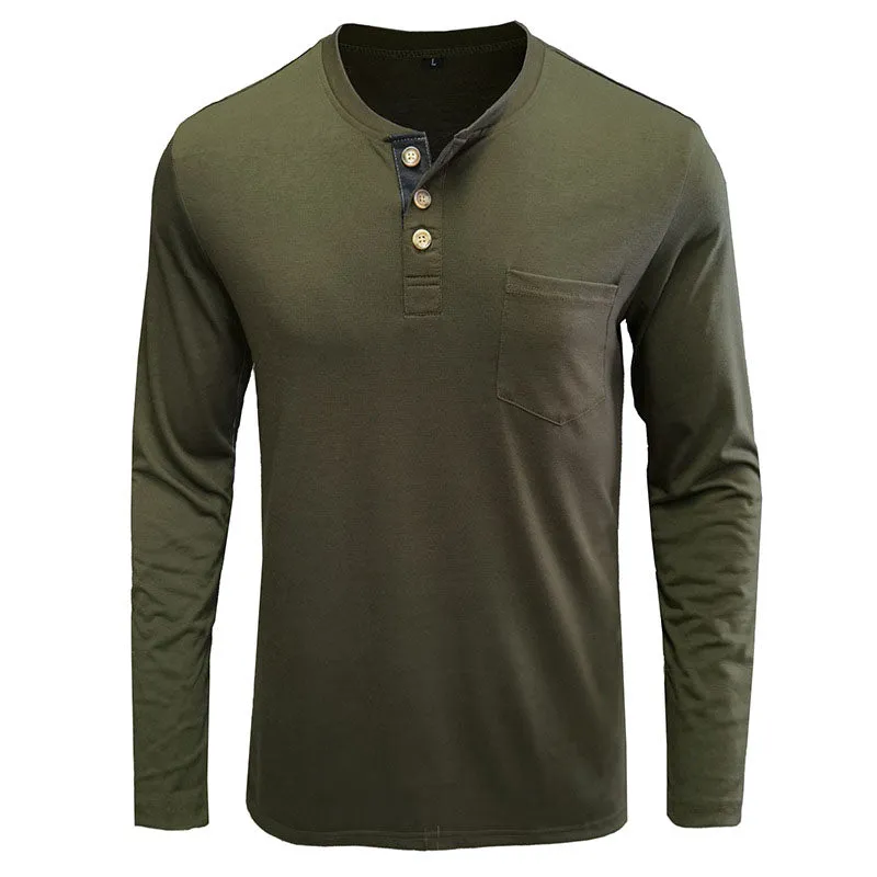 Men Classic Versatile Henley Neck Cotton Blend Long Sleeve Top