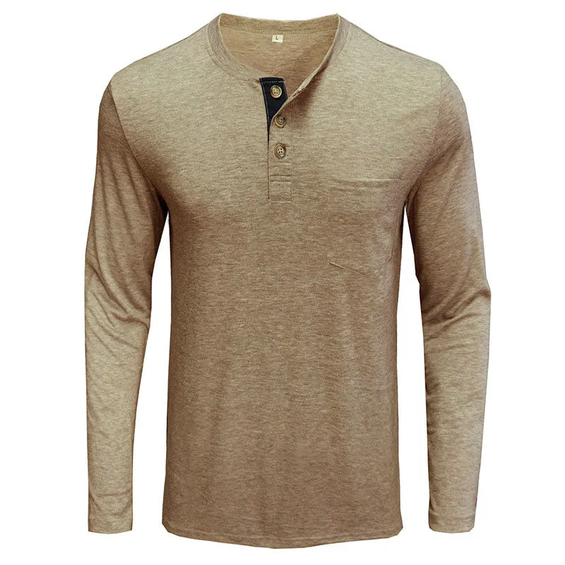Men Classic Versatile Henley Neck Cotton Blend Long Sleeve Top
