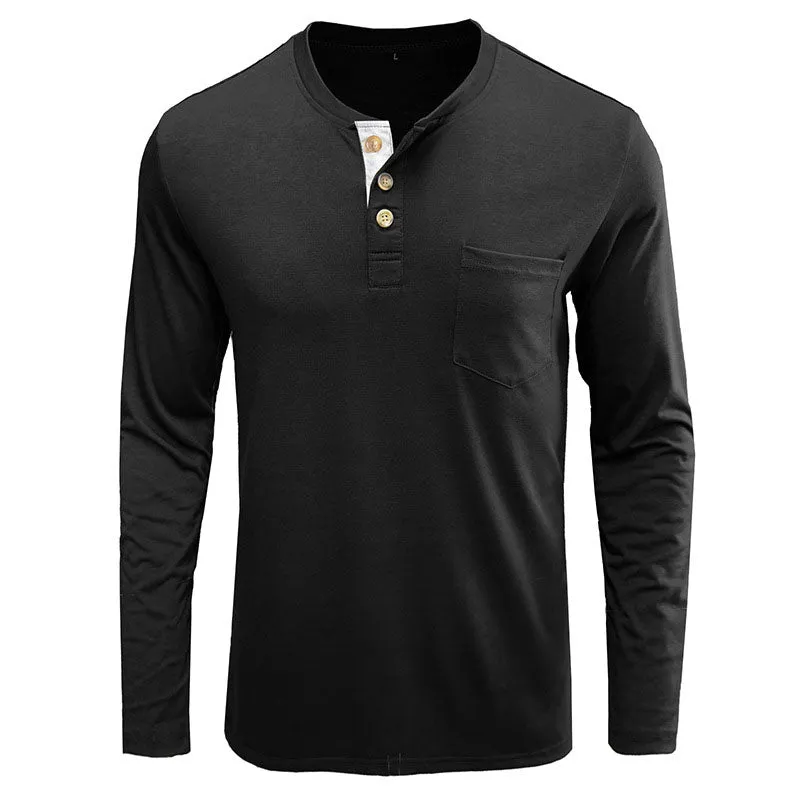 Men Classic Versatile Henley Neck Cotton Blend Long Sleeve Top