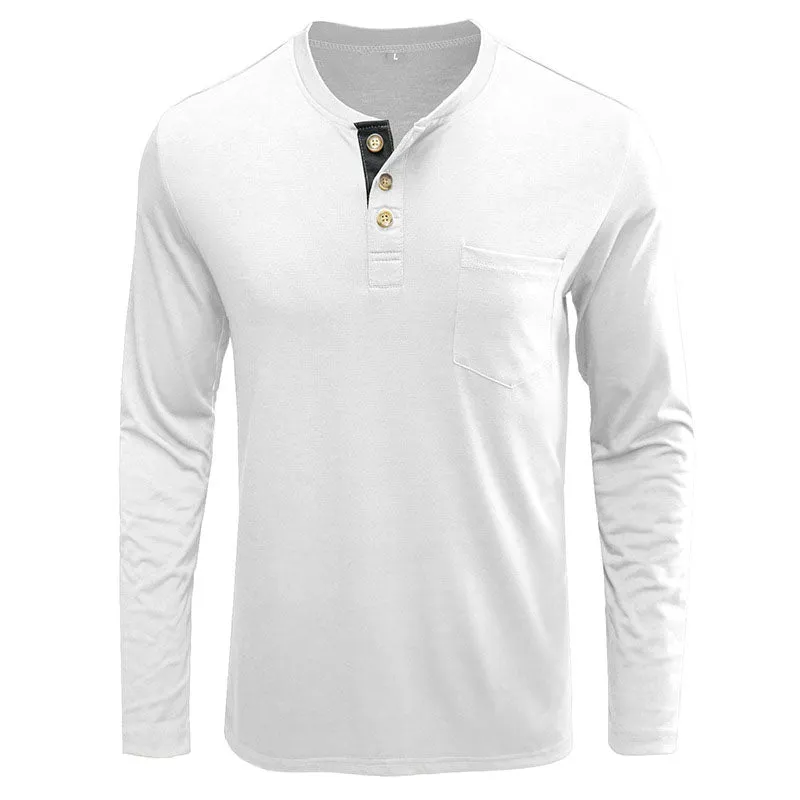 Men Classic Versatile Henley Neck Cotton Blend Long Sleeve Top