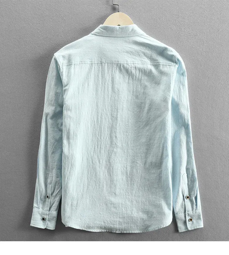Men Clothing 2023 Fall Men's Cotton Linen Long-sleeved Shirt Solid Casual Versatile Lapel Loose Youth Shirt