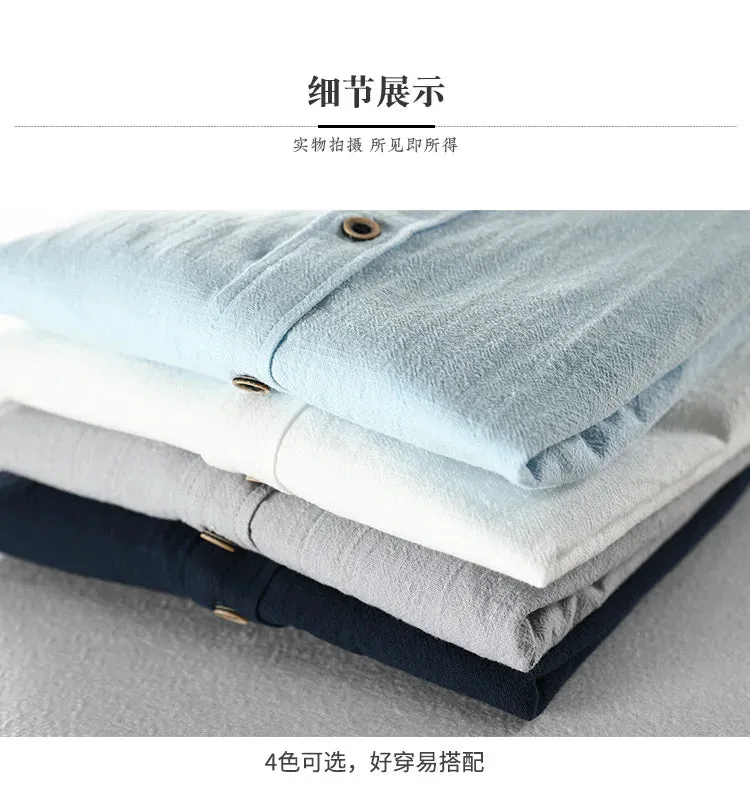 Men Clothing 2023 Fall Men's Cotton Linen Long-sleeved Shirt Solid Casual Versatile Lapel Loose Youth Shirt