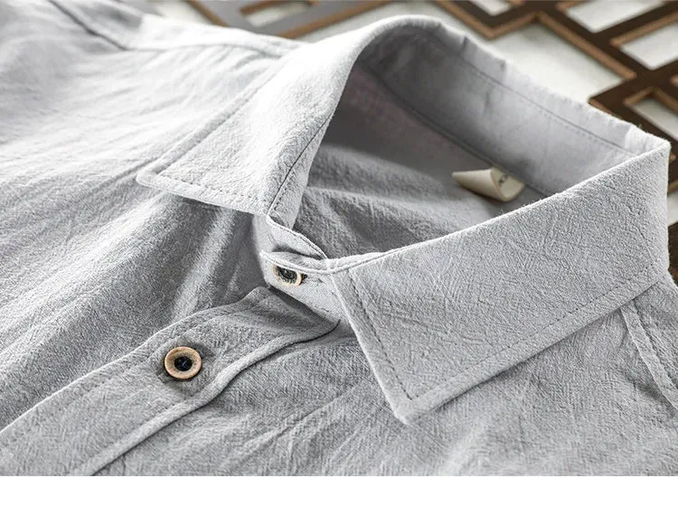 Men Clothing 2023 Fall Men's Cotton Linen Long-sleeved Shirt Solid Casual Versatile Lapel Loose Youth Shirt