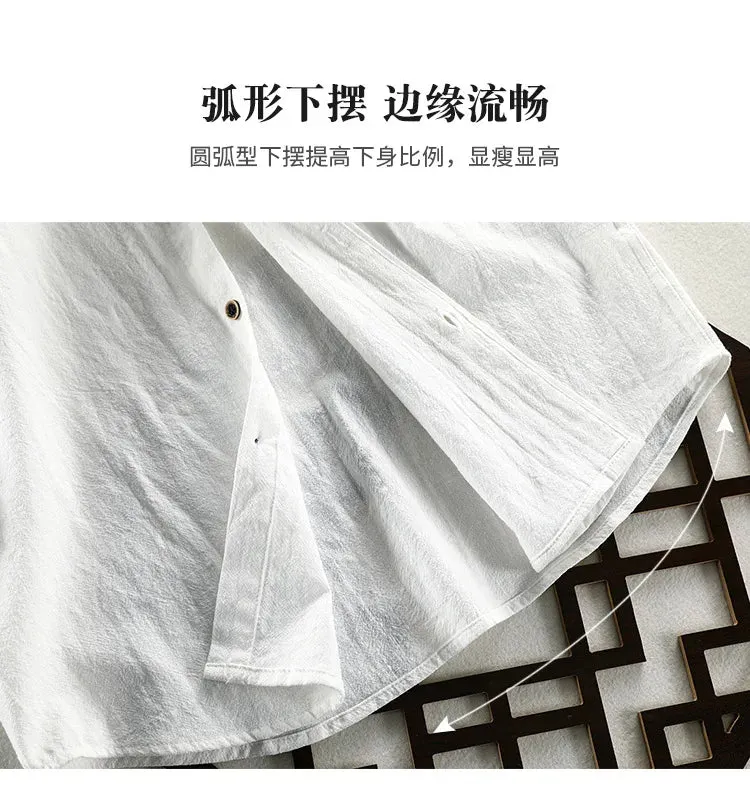 Men Clothing 2023 Fall Men's Cotton Linen Long-sleeved Shirt Solid Casual Versatile Lapel Loose Youth Shirt