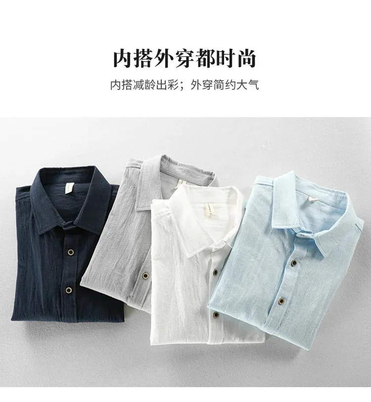 Men Clothing 2023 Fall Men's Cotton Linen Long-sleeved Shirt Solid Casual Versatile Lapel Loose Youth Shirt