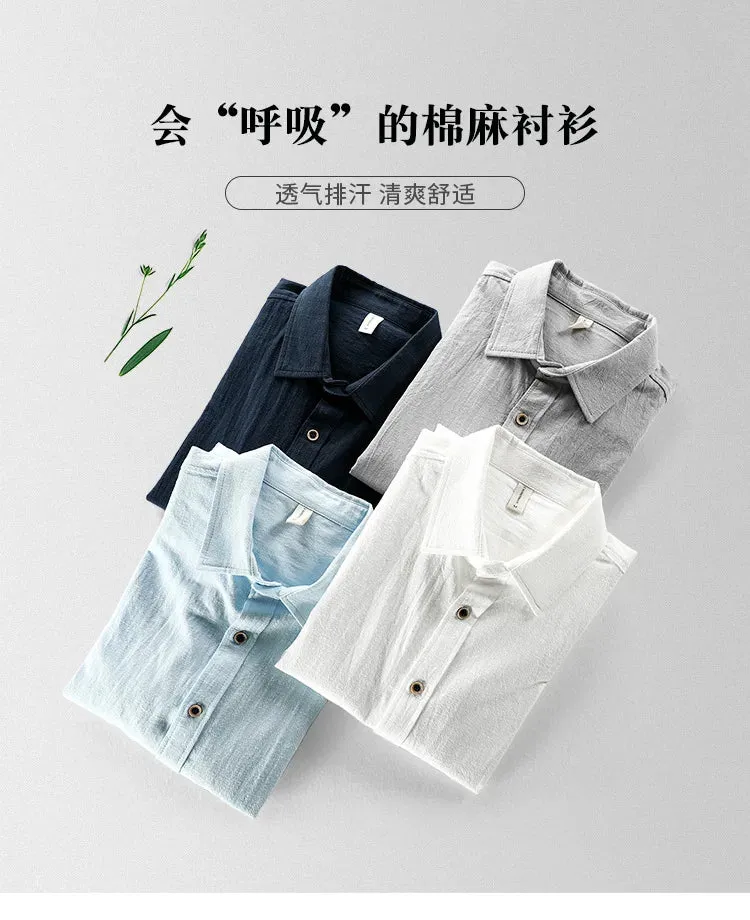 Men Clothing 2023 Fall Men's Cotton Linen Long-sleeved Shirt Solid Casual Versatile Lapel Loose Youth Shirt