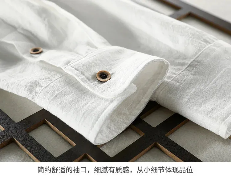 Men Clothing 2023 Fall Men's Cotton Linen Long-sleeved Shirt Solid Casual Versatile Lapel Loose Youth Shirt
