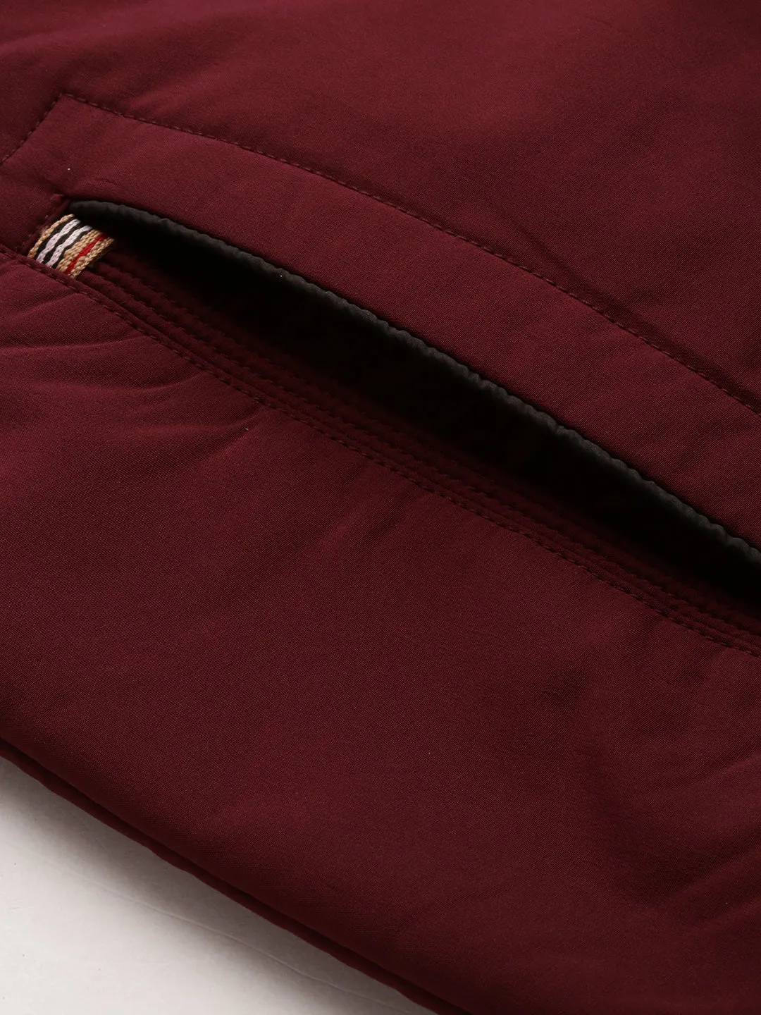 Men Maroon Mock Collar Bomber Jacket