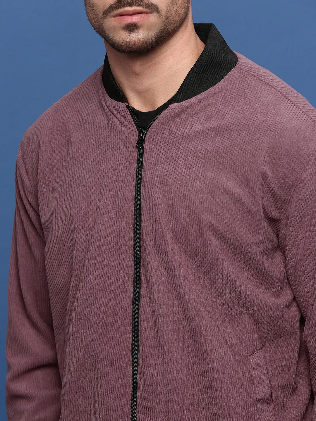 Men Mauve Corduroy Windcheater Bomber Jacket
