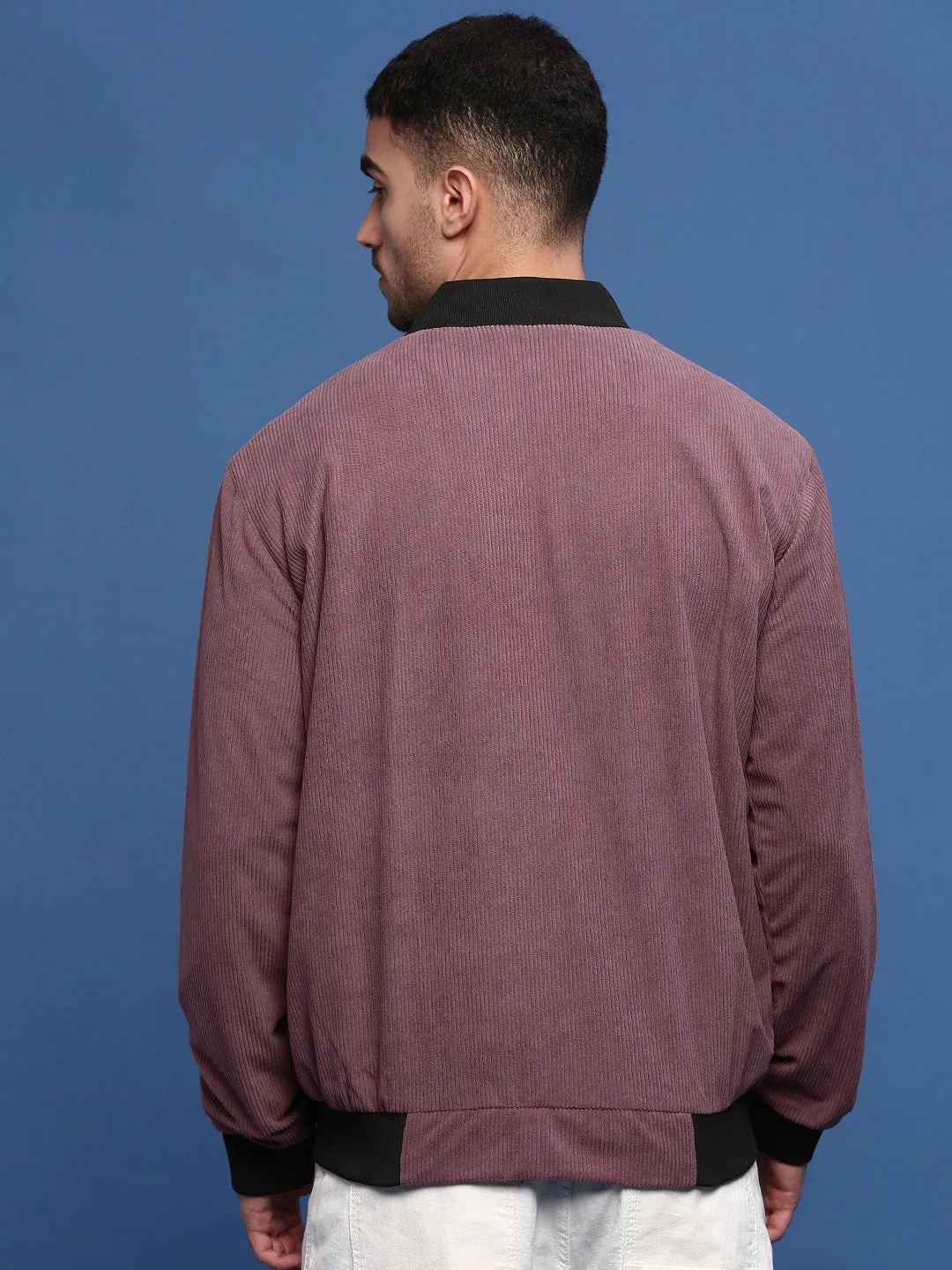 Men Mauve Corduroy Windcheater Bomber Jacket