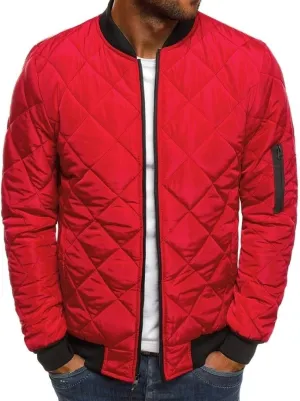 Mens Bomber Jackets Diamond Quilted Fall Winter Rib Varsity Lightweight Coat