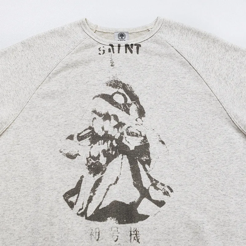Mens Vintage T-Shirts Saint Michael Crew Neck Sweater Loose Versatile Long Sleeves