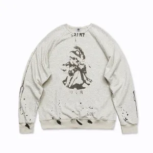 Mens Vintage T-Shirts Saint Michael Crew Neck Sweater Loose Versatile Long Sleeves