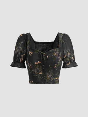 Parien Floral Tie neck Crop Top