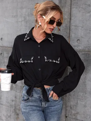 Pearls Beaded Drop Shoulder Blouse