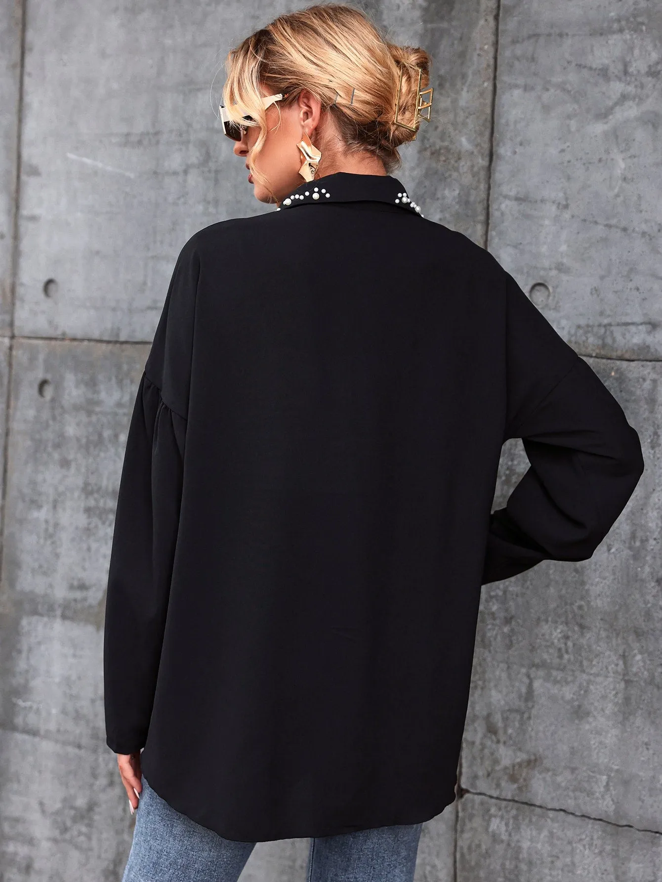 Pearls Beaded Drop Shoulder Blouse