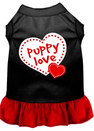 Puppy Love Screen Print Dog Dress Black With Red Xl