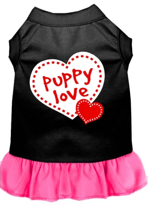 Puppy Love Screen Print Dress Black With Bright Pink Xxxl