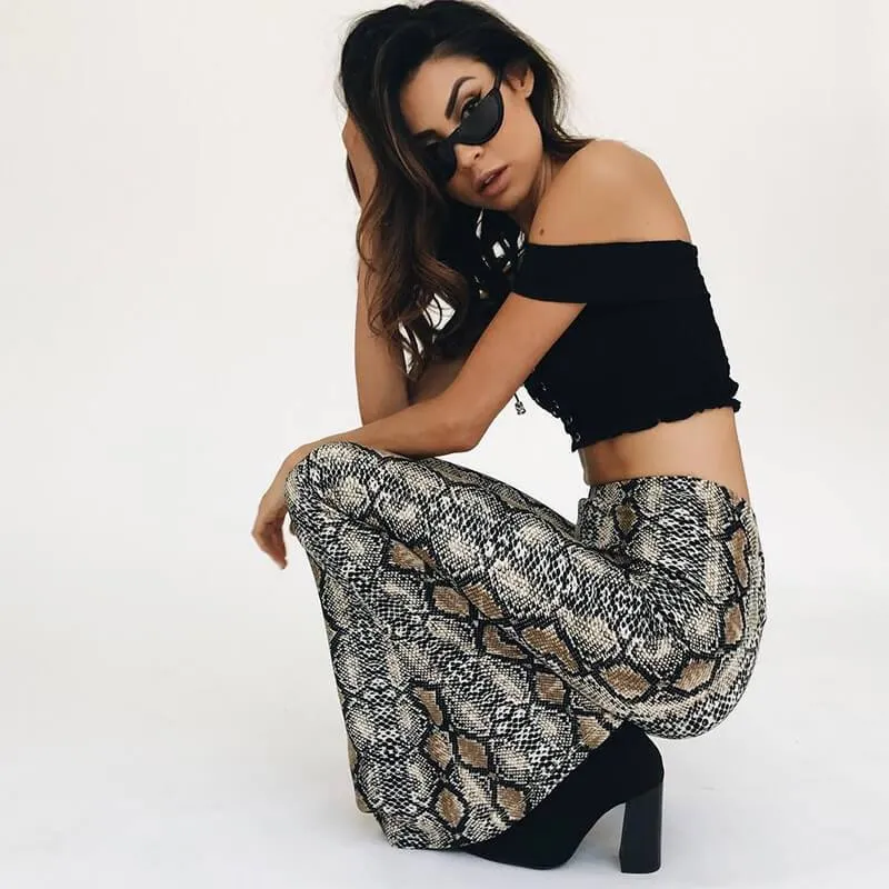 Sexy Flare High Waist Snakeskin Pants