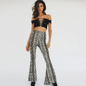 Sexy Flare High Waist Snakeskin Pants