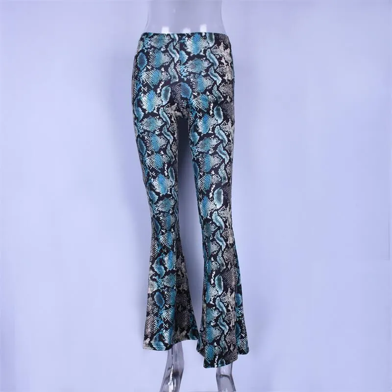 Sexy Flare High Waist Snakeskin Pants