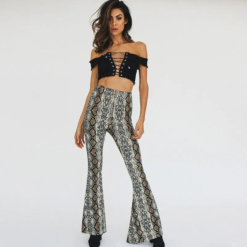 Sexy Flare High Waist Snakeskin Pants