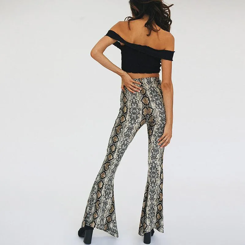 Sexy Flare High Waist Snakeskin Pants