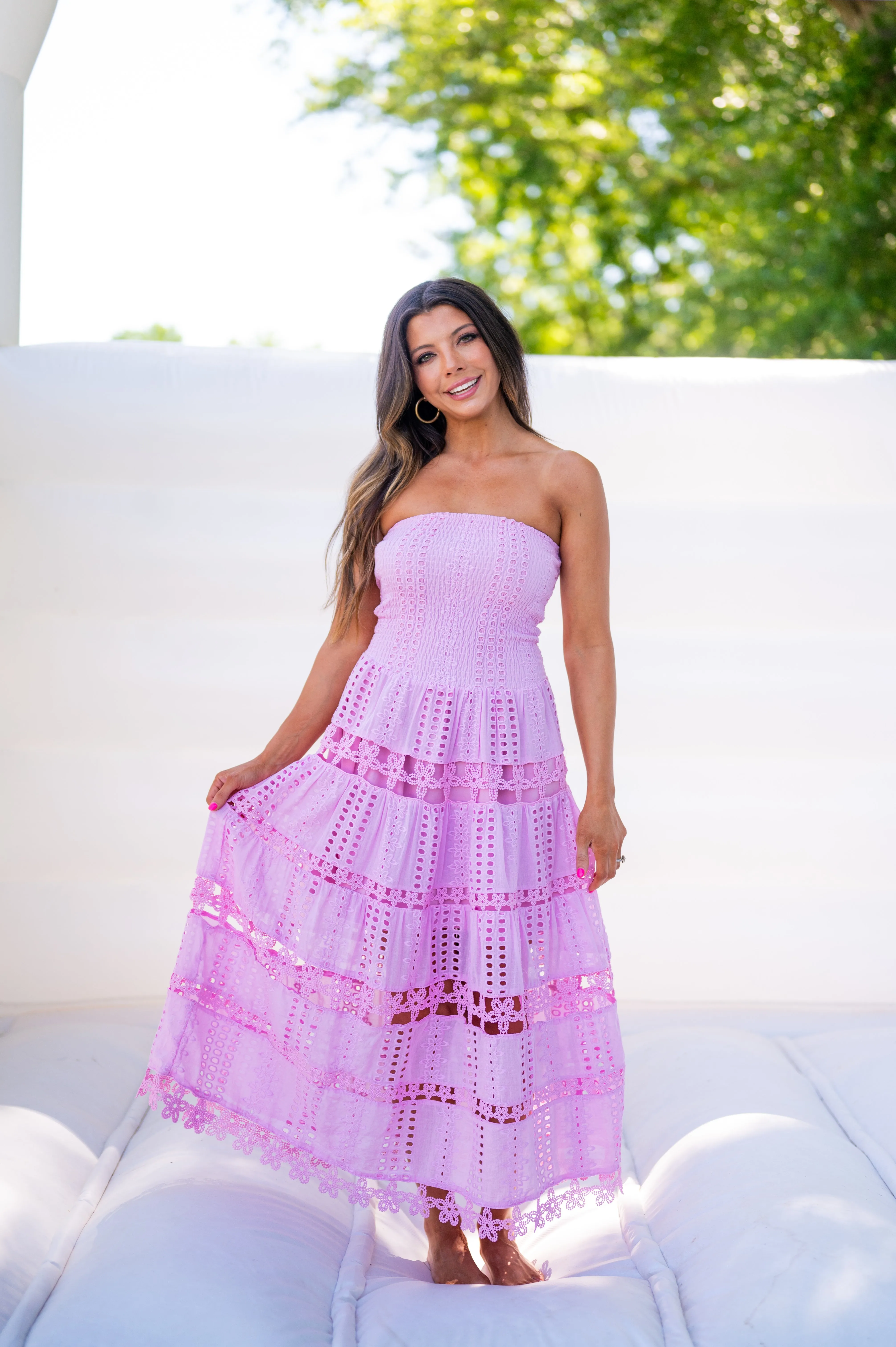 Sophie Eyelet Tube Dress-Lavender Pink