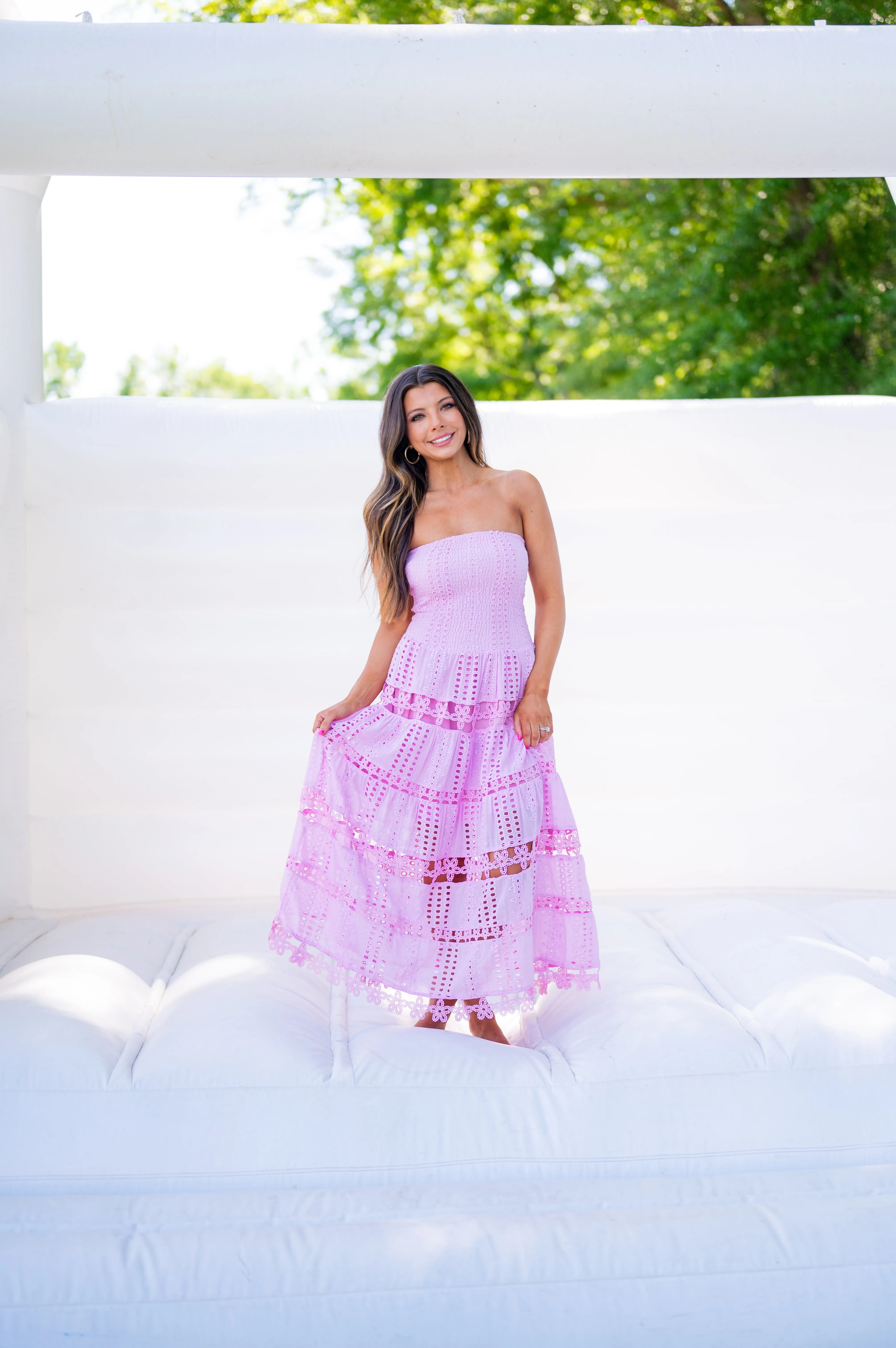 Sophie Eyelet Tube Dress-Lavender Pink