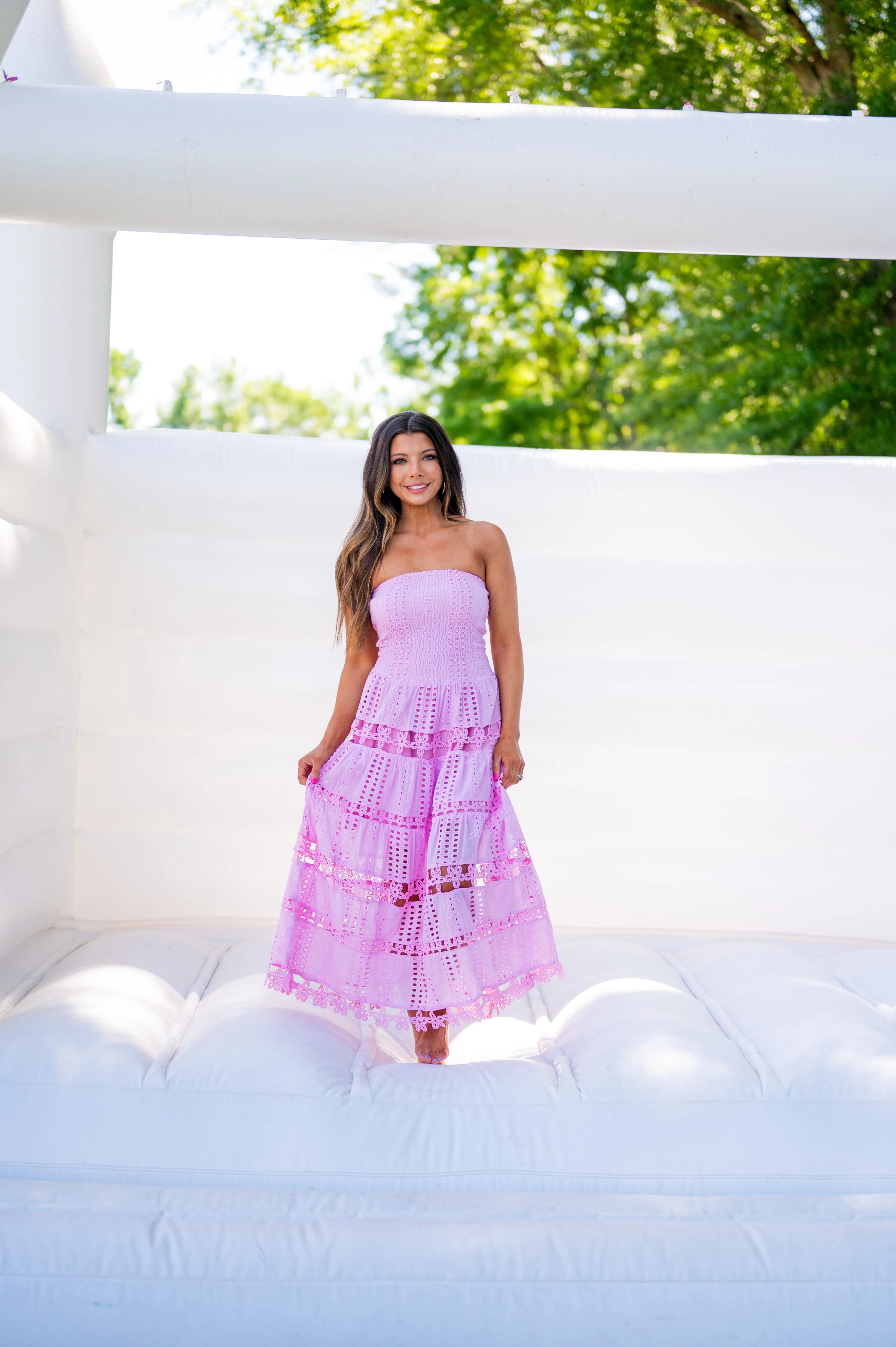 Sophie Eyelet Tube Dress-Lavender Pink