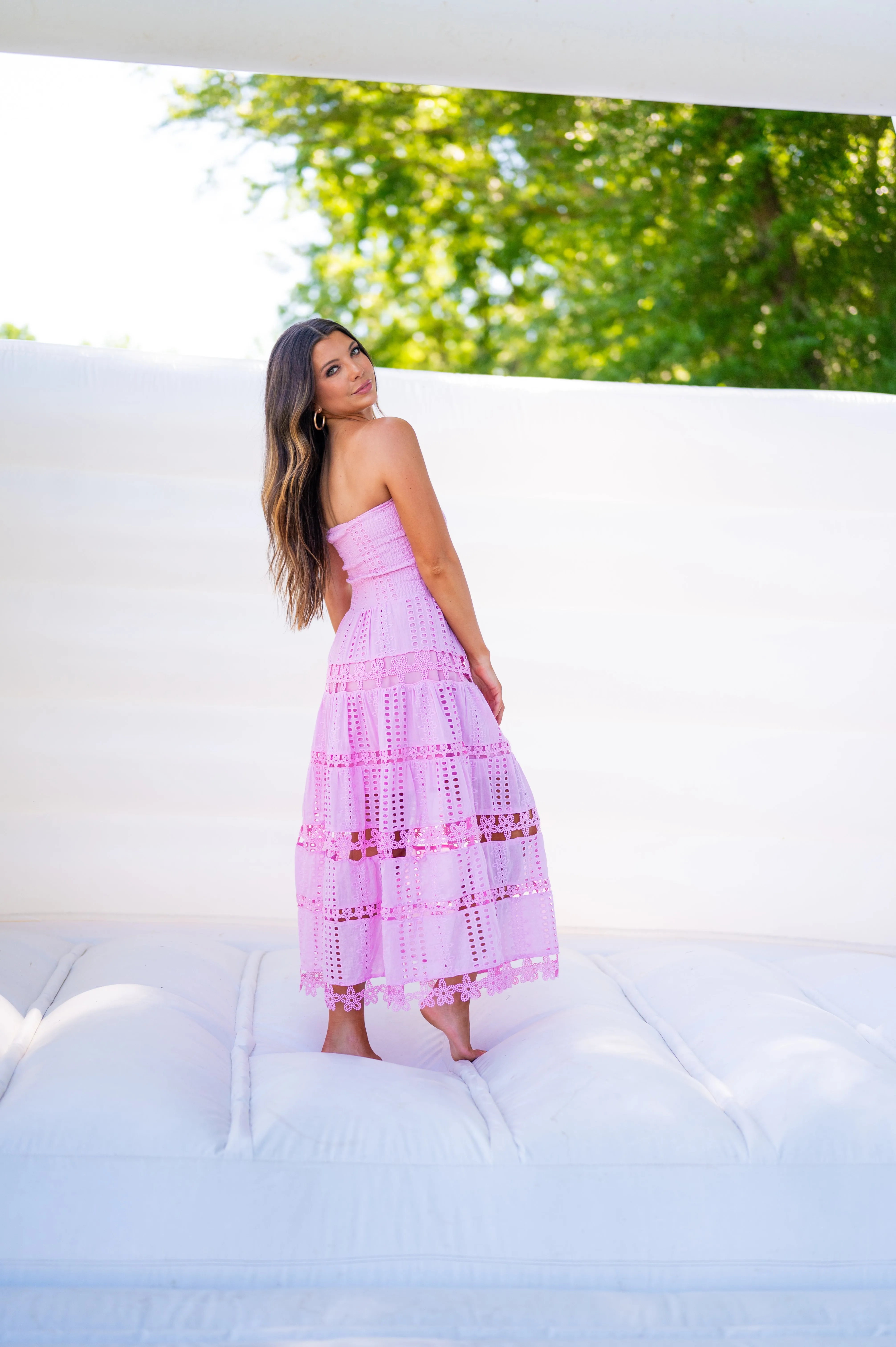 Sophie Eyelet Tube Dress-Lavender Pink