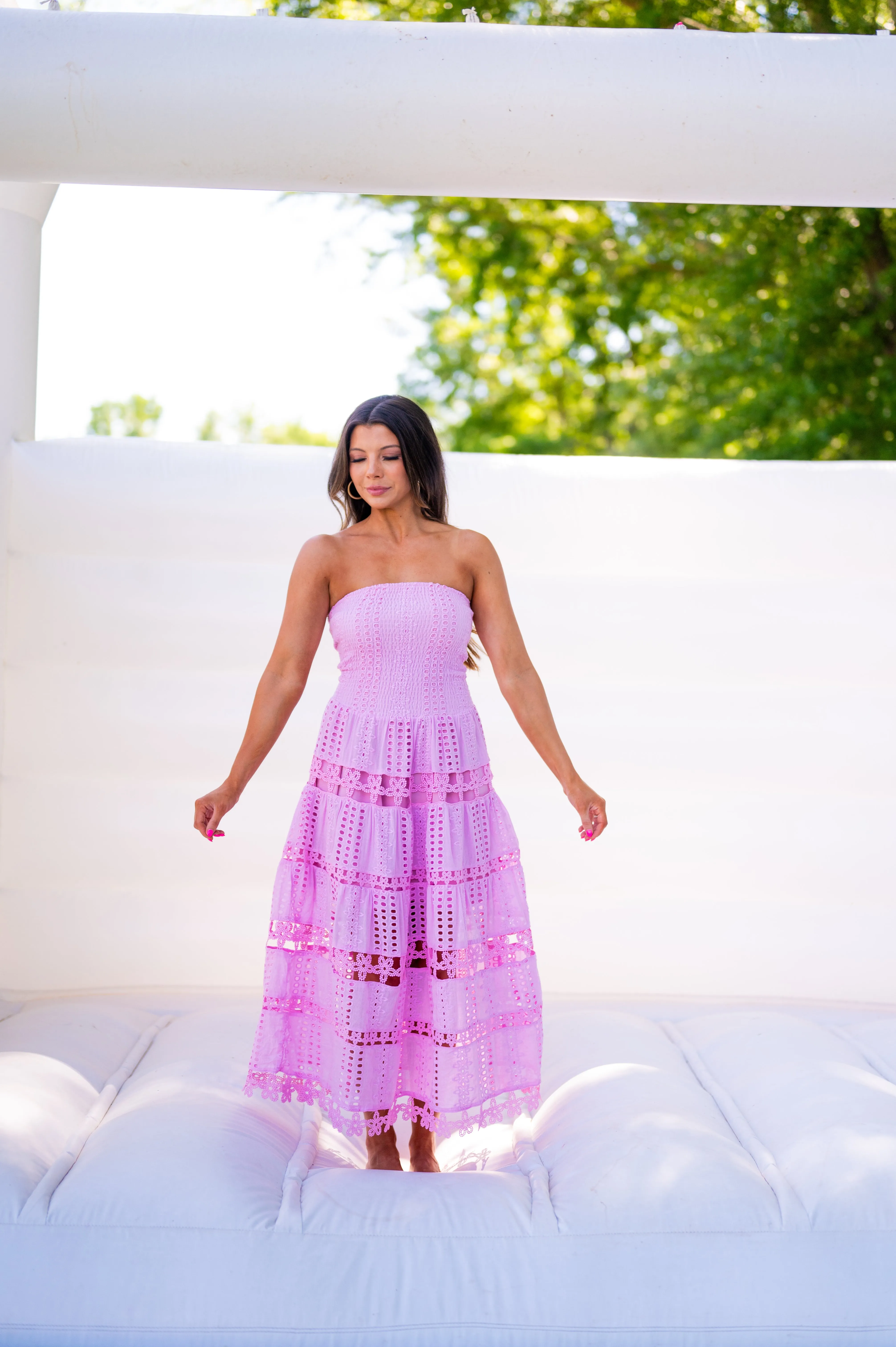 Sophie Eyelet Tube Dress-Lavender Pink