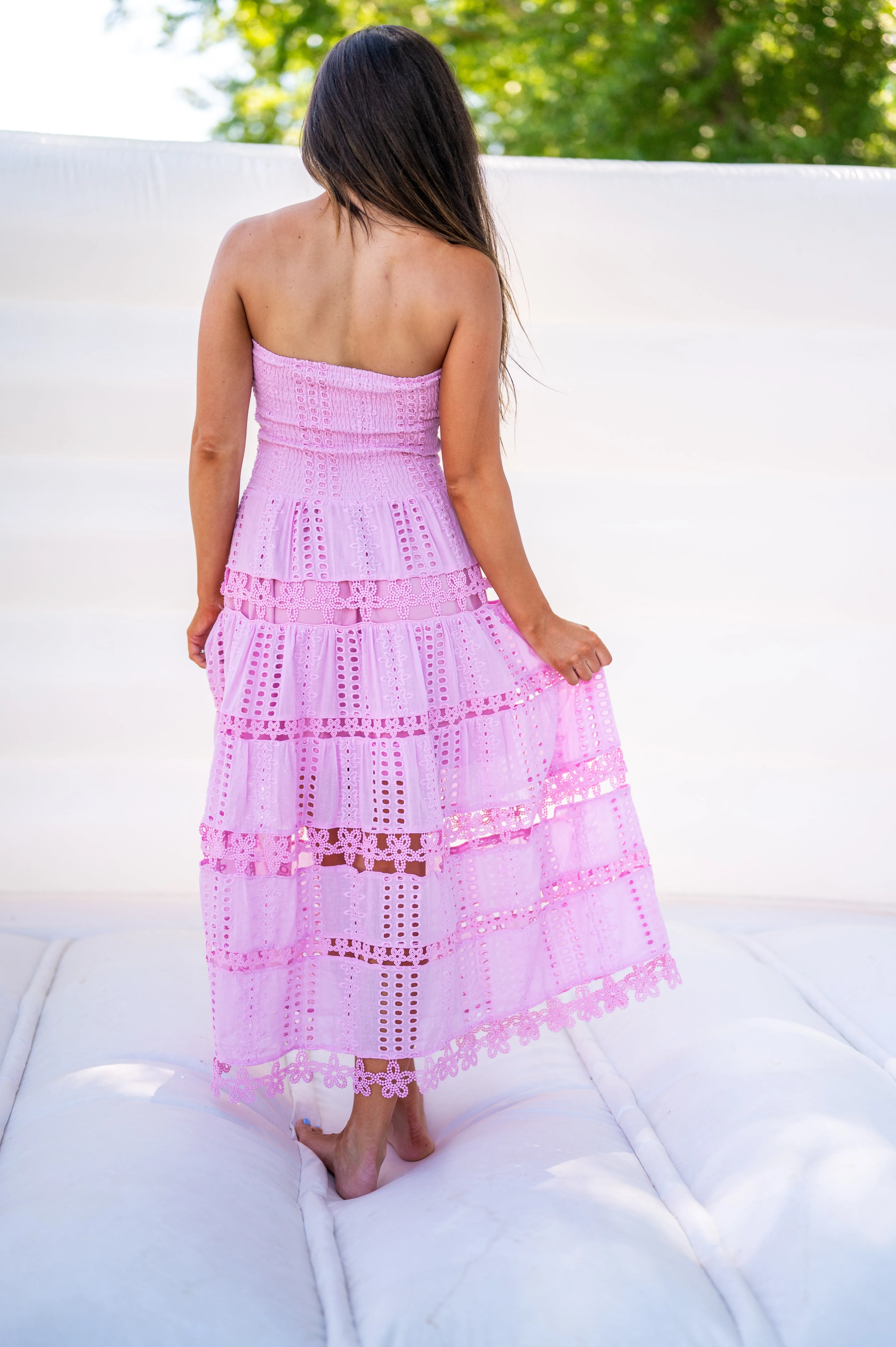 Sophie Eyelet Tube Dress-Lavender Pink