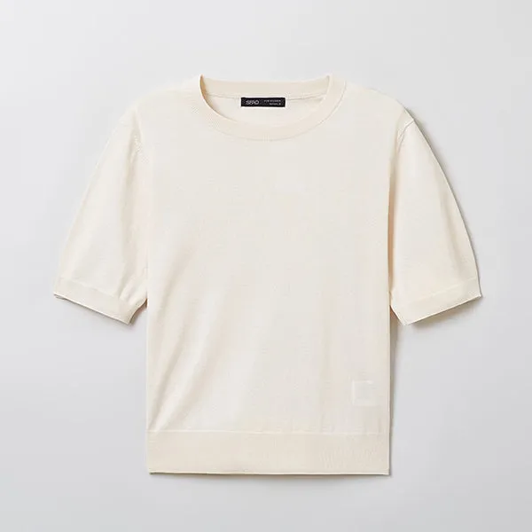 SPAO Women Short Sleeve Knit Pullover SPKWE24W02 Light Beige