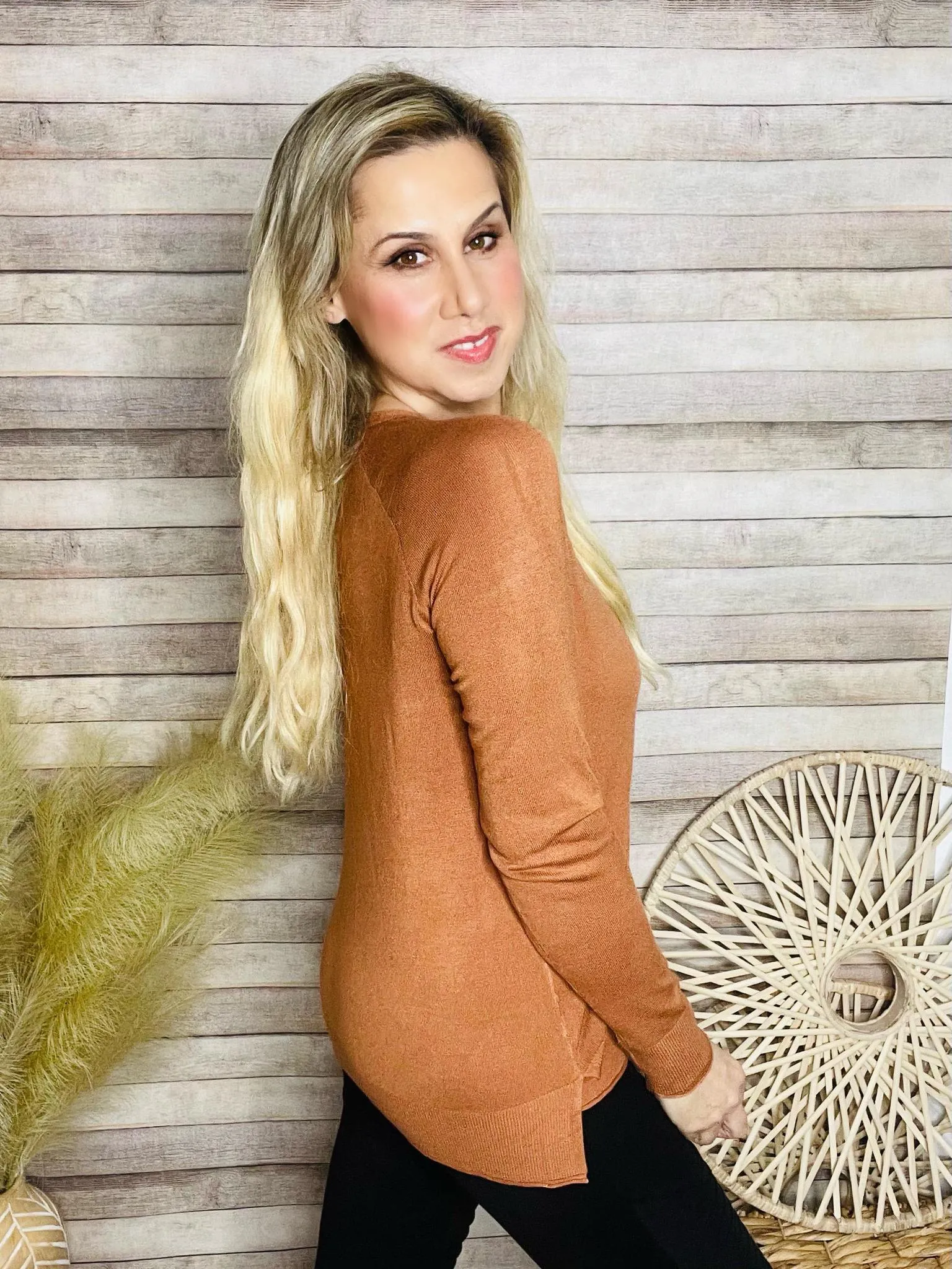 Terracotta Tunic Sweater V Neck