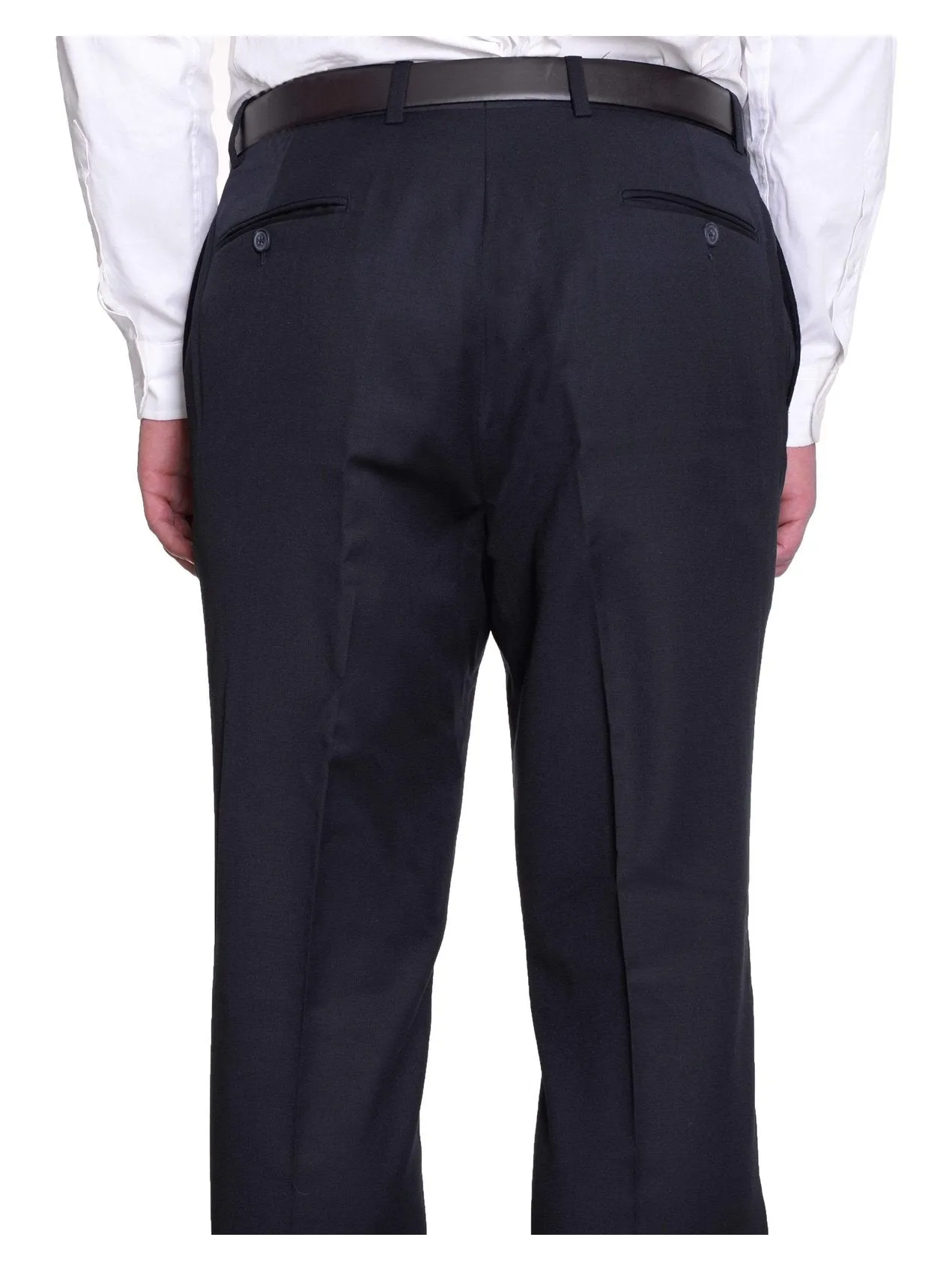 Tommy Hilfiger Mens Trim Fit Solid Navy Blue Flat Front Worsted Wool Dress Pants