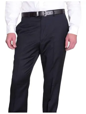 Tommy Hilfiger Mens Trim Fit Solid Navy Blue Flat Front Worsted Wool Dress Pants