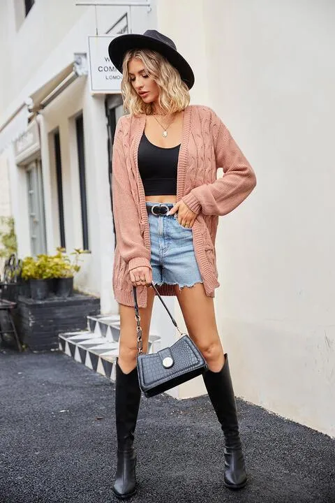Warm Shield Pocketed Open Front Knit Cardigan