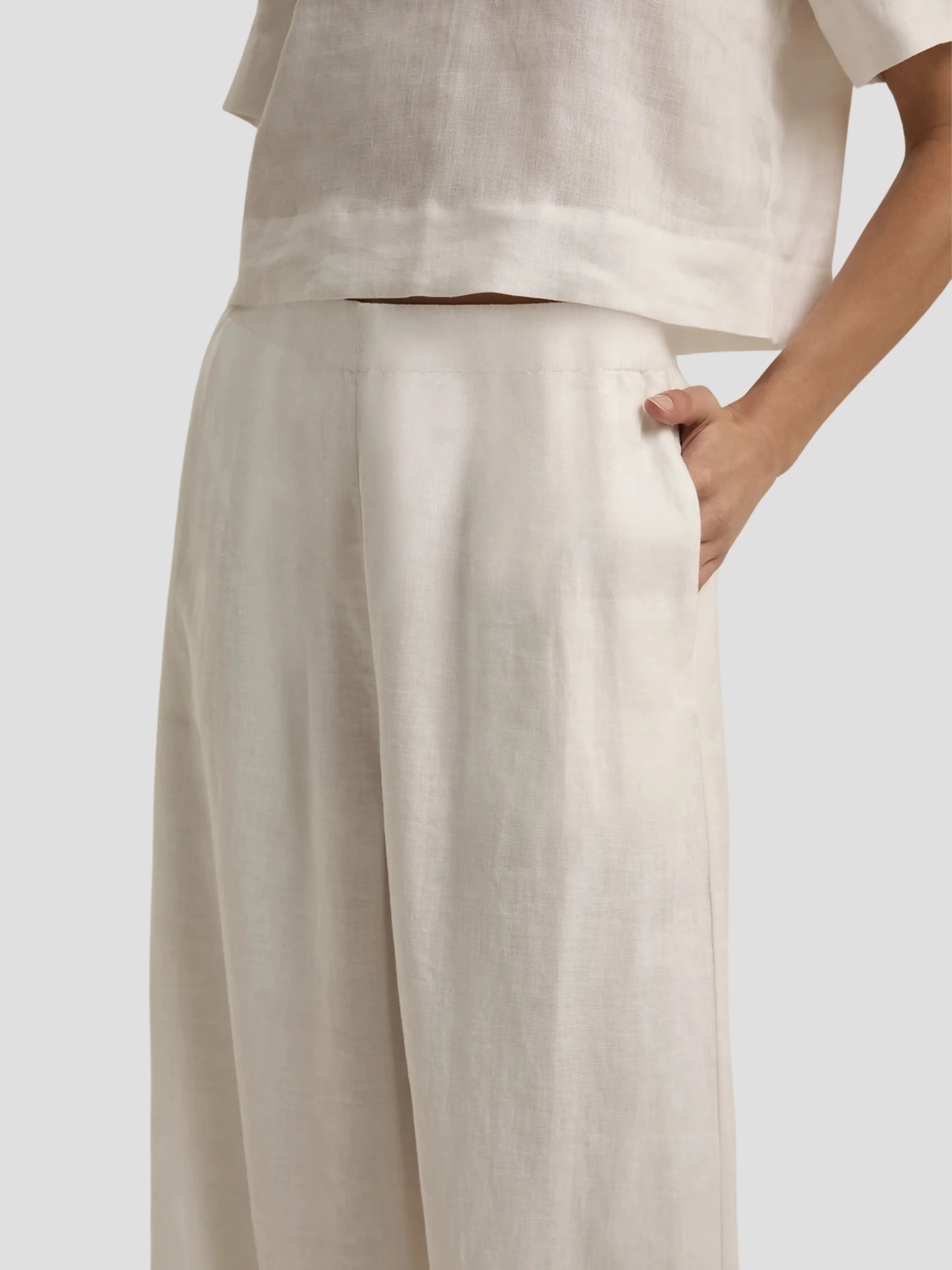 Wide Leg Linen Pant in White