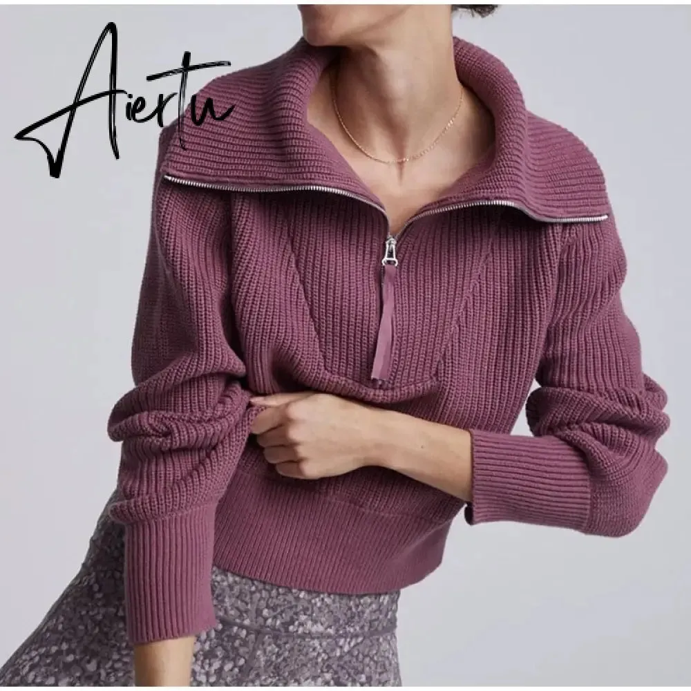 Winter Women's Turtleneck Sweaters Polo Collar With Zipper Knitted Pullover Female Loose Long Sleeve Top Warm Sweaters