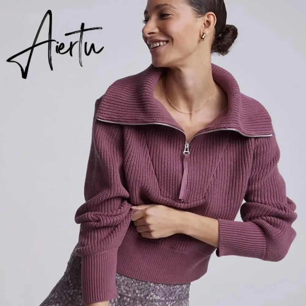 Winter Women's Turtleneck Sweaters Polo Collar With Zipper Knitted Pullover Female Loose Long Sleeve Top Warm Sweaters